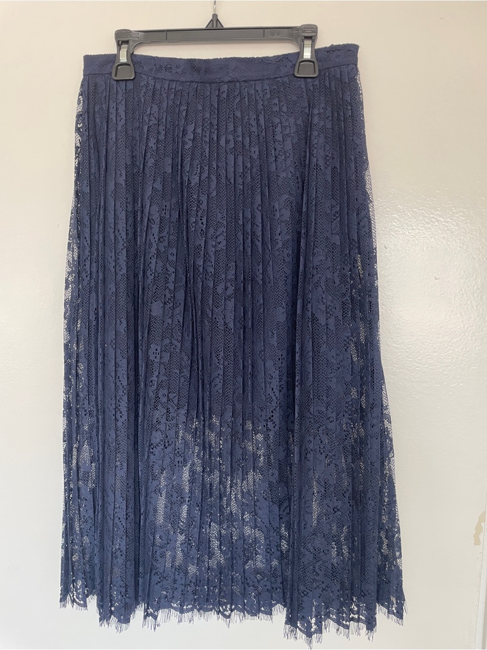Navy Lace Pleated Midi Skirt - Elegant Women's Skirt